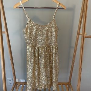 Spaghetti strap gold sequin dress